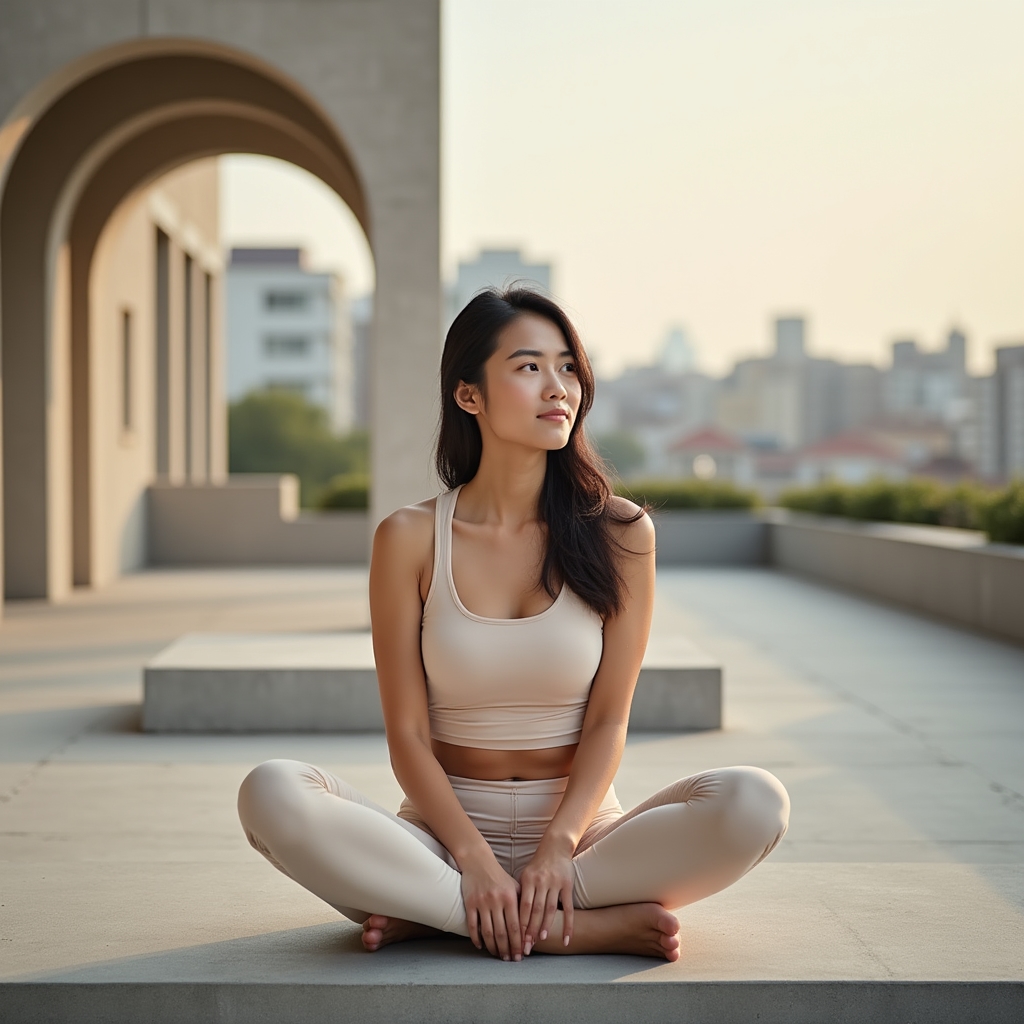 Person seated outdoors in quiet contemplation, surrounded by natural light