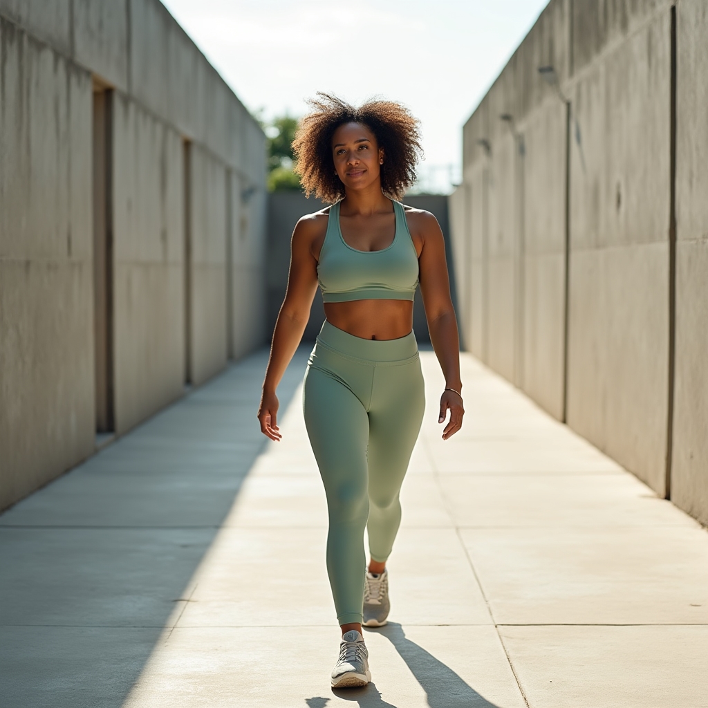 Person walking calmly on an outdoor path, symbolizing return to movement after a setback